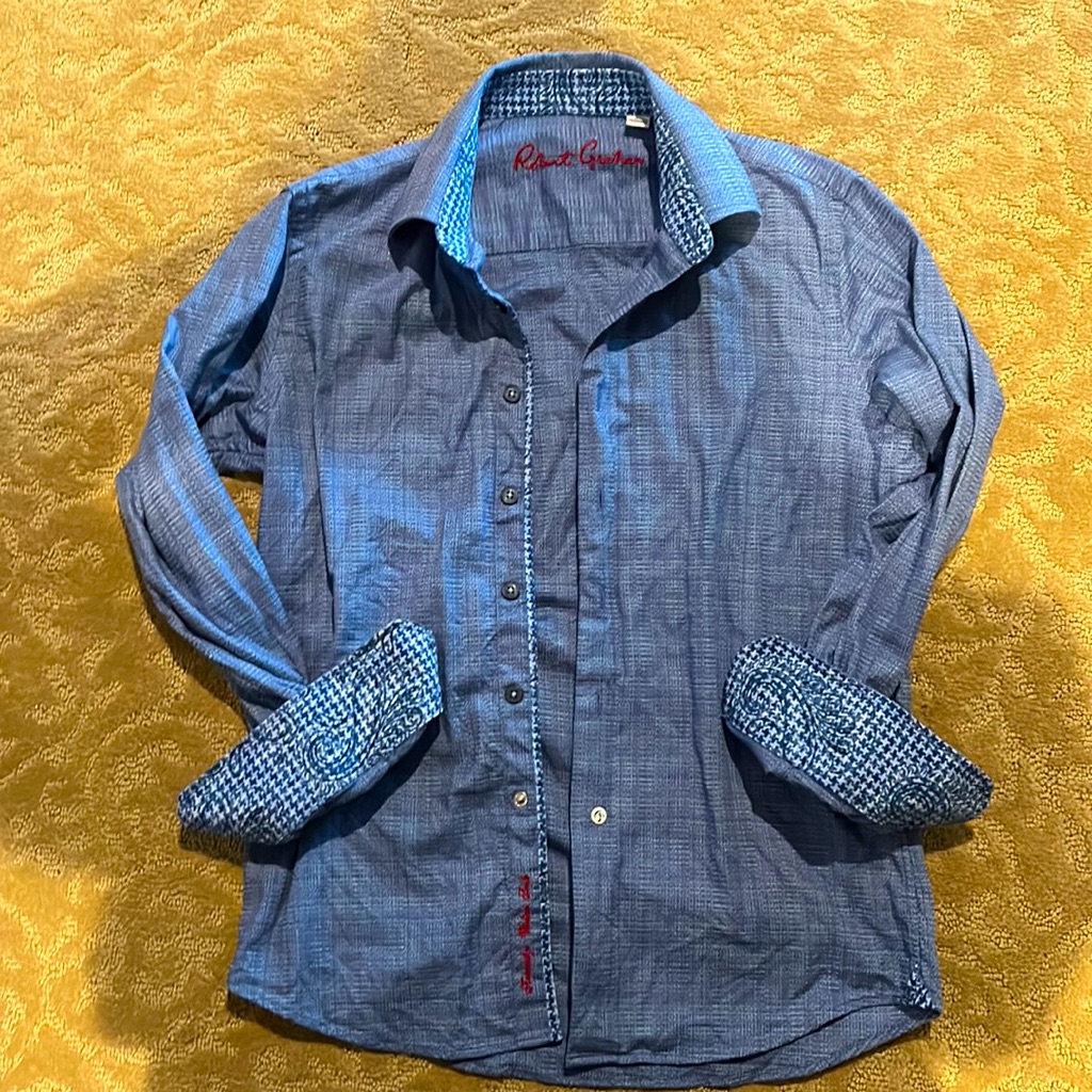 Robert Graham Boys Blue Button Down Shirt Size 10/12 M